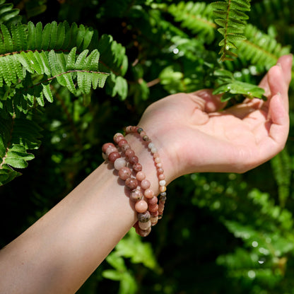 Bivei Plum Blossom Jade-Hope & renascence-6mm Beaded Bracelets for Women Handmade Semi Precious Natural Stone Stretch Elastic Jewelry for Women Yoga Protection Gifts