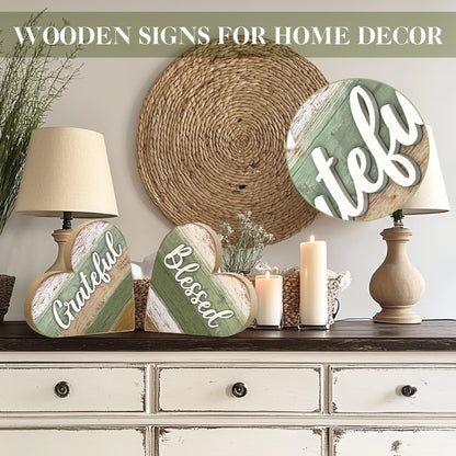 Jetec 2 Pcs Rustic Wooden Heart Table Decor, Daisy Farmhouse Home Decor, Bless This Home & Be Kind Sign for Living Room, Dining Room, Shelf & Mantel, Ideal Housewarming & Birthday Gift(Blessed Style)