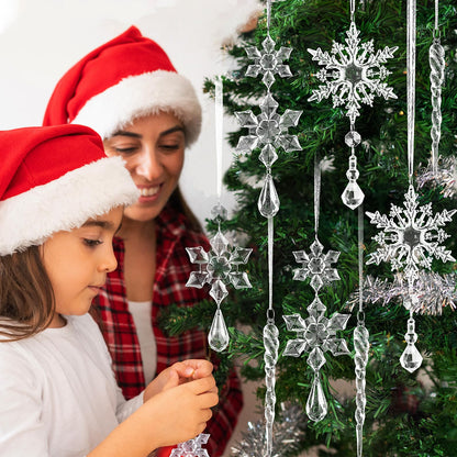 FOIMAS 25pcs Christmas Snowflake Icicle Ornament,Clear Acrylic Icicle Snowflake Drop Pendant Crystal Hanging Ornaments with Ribbon for Christmas Tree Home Decoration