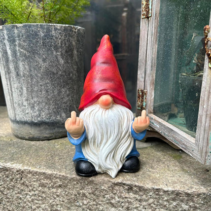 Middle Finger Gnome Statue 7.8in， Naughty Garden Gnome Statue Decoration and Lawn Ornament - Funny Garden Gnomes for Outdoor or Home Decor