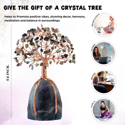 Crocon® Multi Tourmaline Crystals Tree with Fluorite Rough Base, Birthday Gifts for Women & Men, Room Decor, Healing Crystals Spiritual Gift, House Warming Gifts New Home, Birthday Gift - Mom Sister