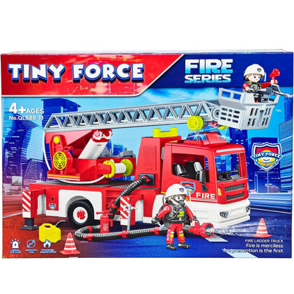 Tiny Force Toy Ladder Fire Truck Toy – Firefighter Fire Truck with Extendable Fire Ladder, Toy Truck for Kids, Perfect Firefighter Gift for Pretend Play Fun