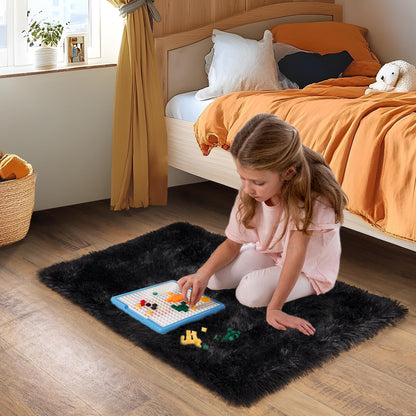 Quntue Small Black Area Rug, 2x3 Rug for Bedroom Shaggy Throw Rugs for Dorm Rug, Soft Shag Carpet for Kids Room, Plush Comfy Fluffy Bedside Rug for Home Decor Aesthetic