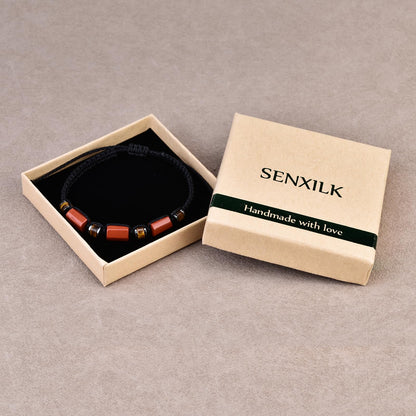Senxilk Natural Red Jasper and Tiger Eye Stone Adjustable Braided Bracelet for Teens, Boys, Girls, Valentine's Day Gift for Son Daughter Boyfriend