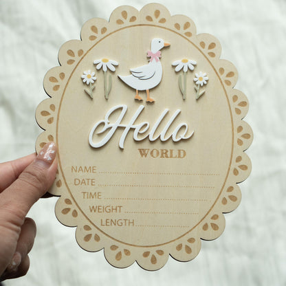 MEMOLEBIA Baby Announcement Sign, Hello World Newborn Sign for Hospital, She’s Here Card, Baby Announcements Ideas, Newborn Photography Props Double-Sided (HW1)