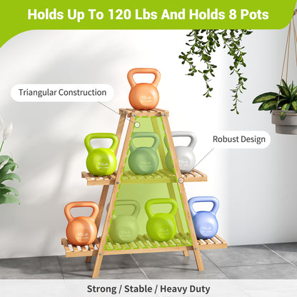 BMOSU Plant Stand Bamboo for Indoor Outdoor Tiered Plant Shelf 8 Potted Flower Holder Ladder Rack Garden Balcony Living Room Patio(3 Tier Natural)