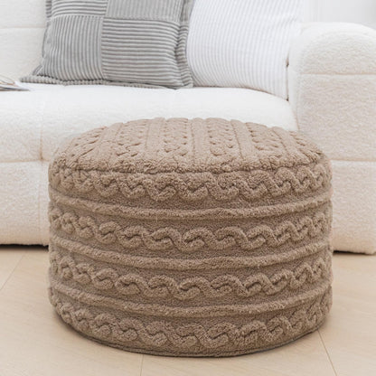 Asuprui Round Pouf Ottoman Stuffed Foot Stool Floor Pouf Chair for Living Room Bedroom Filled One Piece High Resiliency Foam Boho Poof Foot Rest for Couch 20 Diameter x 12 Height Coffee with Filler