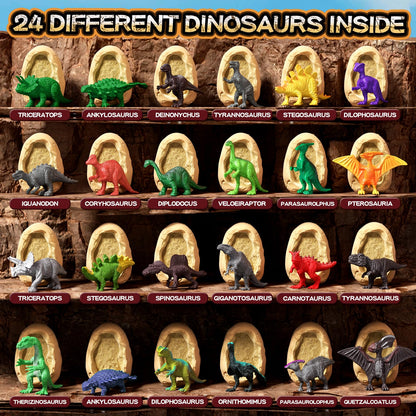 24 Dinosaur Eggs Dig Kit Toys for Kids, Dinosaur Eggs Excavation Kit with Magnifier, Easter Basket Stuffers, Science STEM Birthday Party Favors Gifts for Boys Girls Age 3 4 5 6 7 8 9 10 + Years Old