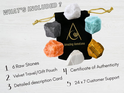 Amazing Gemstone Crystals for Children, Set of 6 Tiger Eye, Aquamarine, Snow Quartz, Hematite, Scolecite and Sunstone Healing Crystals and Stones