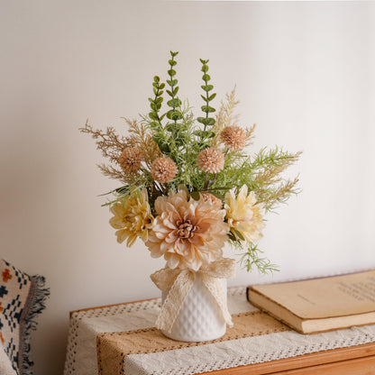 LUEUR Artificial Flowers in Ceramic Vase Centerpieces – Silk Flower Arrangement for Coffee Table Decor, Faux Flower Bouquet for Home Indoor Decoration, Bathroom, Dining Room, Seasonal Spring Decor