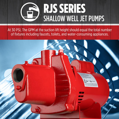 Red Lion RJS-75-PREM 3/4 HP, 16 GPM, 115/230 Volt, Premium Cast Iron Shallow Well Jet Pump, Red, 602207