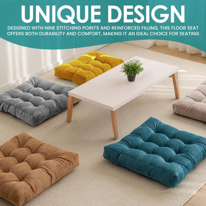 NEST & LOOM Floor Cushions - Large Square Tufted Floor Pillow, Meditation Cushion, Floor Chair Pillow for Seating & Lounging - Soft & Supportive, Brown - 21.65" x 21.65"