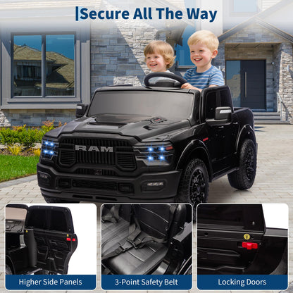 24V Ride on Car for Big Kids Licensed RAM 2500, 24v Ride on Truck w/Remote Control, Toddler Ride on Toys w/Bluetooth, Spacious Truck Bed, 3 Speed, LED Lights, Suspension, Gifts for Boys Girls, Black