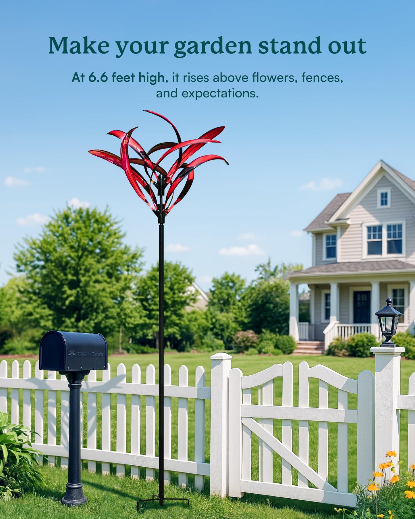 Cyan Oasis 82 inch Wind Spinners Outdoor - Extra Large Metal Wind Sculptures & Spinner with Stake, Big Clearance Windmills for the Yard and Garden, Tall Yard Art Decor-Burgundy Red