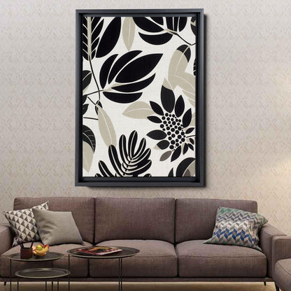 Scandinavian Folk Art, Black and Beige Abstract Botanical Wall Art for Scandinavian Home Decor