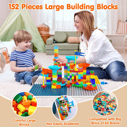 arscniek Toddlers Activity Table 7 in 1 Kids Activity Tables and 4 Chairs with 152Pcs Large Marble Run Building Blocks, Sand/Water Tables, Kids Learning Play Table Toys for Girls Boys Toddler Age 3-7