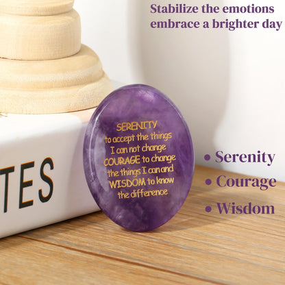 QINJIEJIE Amethyst Crystals Serenity Prayer Thinking of You Gifts Worry Stones Relief Items You Got This Inspirational for Friends Encouragement Sobriety Gifts for Women Men Stocking Stuffers
