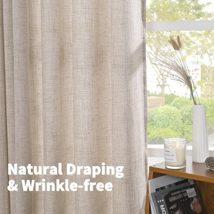 YoungsTex Linen Semi Sheer Curtains 63 Inch Length 2 Panels for Living Room - Light Filtering Drapes with Bronze Grommet Beige Window Treatments for Country Office Bedroom, 52 X 63 Inch