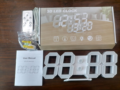 EDUP HOME 3D LED Digital Wall Clock/Desk Alarm Clock with Remote Control for Kitchen Bedroom Office, 9.7" LED Night Light Decor Clock Adjust Brightness 12H/24H Time Date Temperature, Great Gift