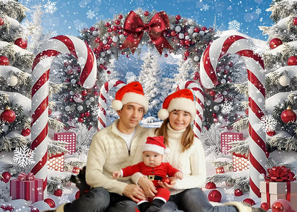 Merry Christmas Candy Cane Backdrop for Photography Winter Snow Scenery Christmas Tree Photo Background Xmas Holiday New Year Eve Family Party Decoration Banner Supplies (82x59 inch (7x5FT))