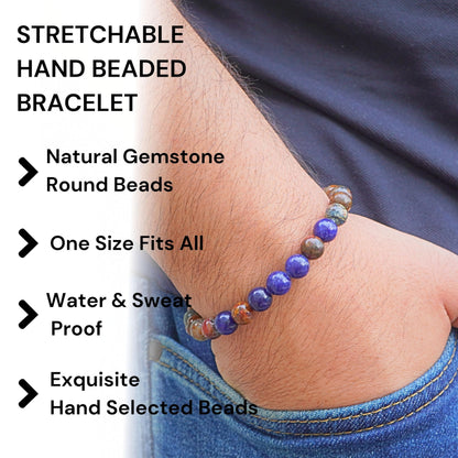 ABSHEL Jasper & Sodalite Bracelet for Men - Genuine Jasper Crystals and Healing Stone Bracelet for Men's Gift - 8" Stretch Bracelet with Charm
