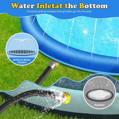 CACSPS 180" Non-Slip Splash Pad for Kids and Dog, Thicken Sprinkler Pool Summer Outdoor Water Toys, Extra Large Backyard Wading Pool for Children Boys & Girls or Pet Dog (Blue&Yellow)