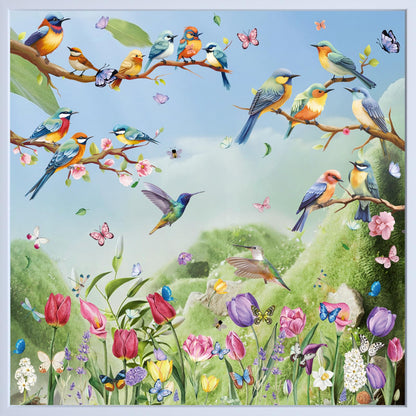 Hianjoo 9 Sheets 76 PCS Tulip Window Clings with Bird Branch Butterfly Double Sided Reusable Spring Holiday Decorations for Room Office