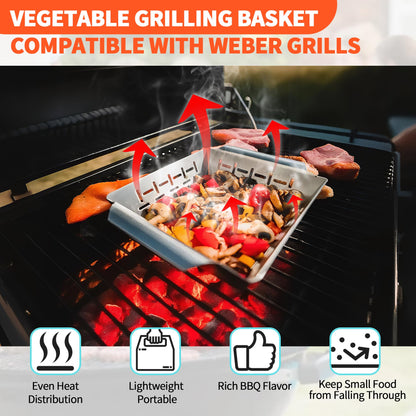 Grill Basket for Veggies, 7" Grilling Basket Replacement for Weber Grills Basket, vegetable Grilling Baskets for Weber Outdoor Grill Accessories, Stainless Steel Baskets for Veggies Fish Meat Food Camping
