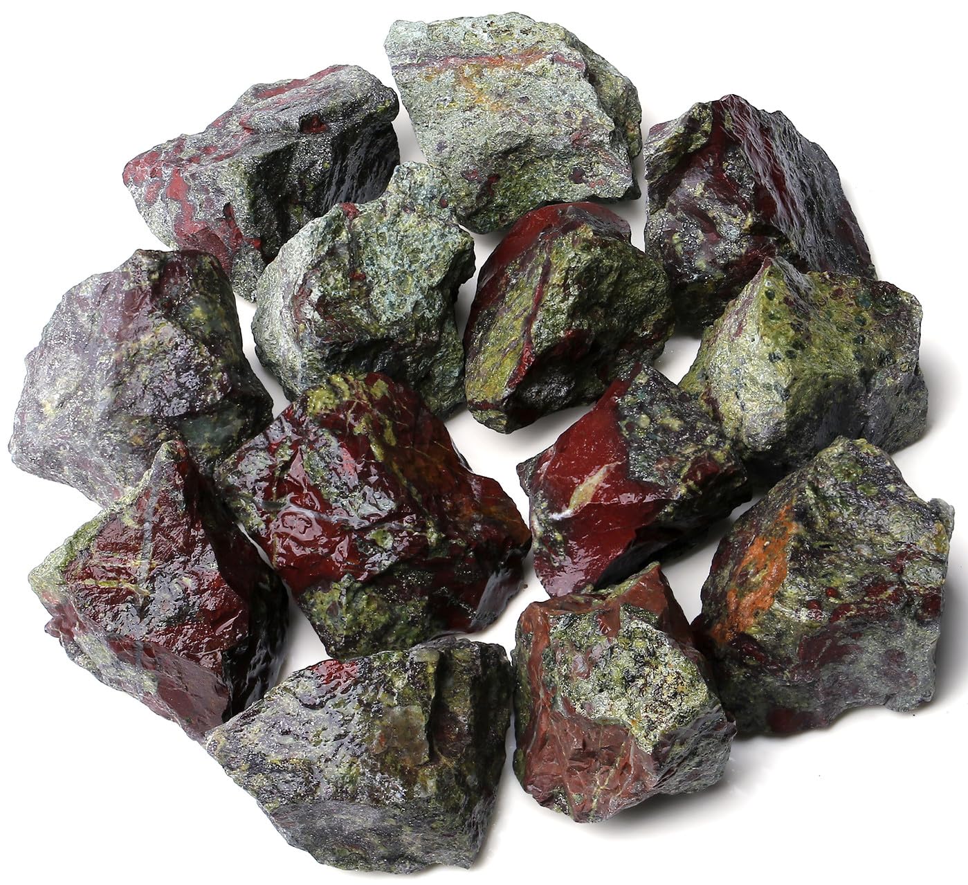 QINJIEJIE Dragon Bloodstone Crystals Raw Stones Natural Rough Gemstones Rocks Bulk Large 0.8-1.2" Gems Reiki Decorative Fountain Rock for Tumbling Cabbing Polishing Wire Wrapping Wicca 0.9 lbs