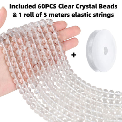 QINJIEJIE 60PCS Clear Crystal Beads 8mm Natural Stone Beads Round Loose Gemstone Bead for Bracelet Beading Crystal Jewelry Making DIY Necklace Earrings 0.32"