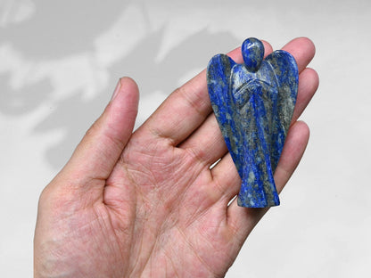 Amazing Gemstone Lapis Lazuli Crystal Guardian Angel Figurines Ornament for Healing Birthstone, Decoration Statue (Hand Carved Pocket Gemstone Angel) (3 inch)
