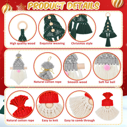 Suncalla 12 Set DIY Christmas Macrame Gnomes Santa Claus Kit DIY for Christmas Tree Decor Xmas Tree Hanging Ornament Kit Handmade Products for Beginners Adult Crafts Instructions Included