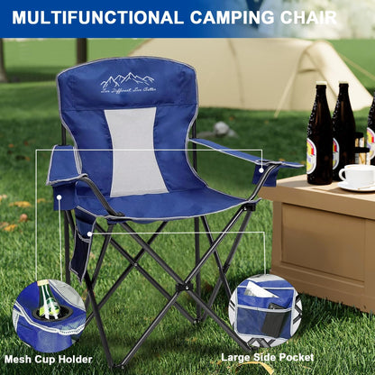 VOYSIGN Folding Camping Chair Mesh Back Portable Breathable Outdoor Chairs with Carry Bag & Cup Holder for Camping, Beach, Fishing, Sports, Patio, Blue
