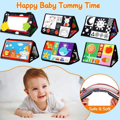 Baby Mirror Tummy Time Toys 0-6 Months with Crinkle Cloth Books Infant High Contrast Newborn Sensory Black and White Toy for 0-3 4 5 6 Months Must Haves Babies 3-6 6-12 Month Boy Girl Shower Gifts