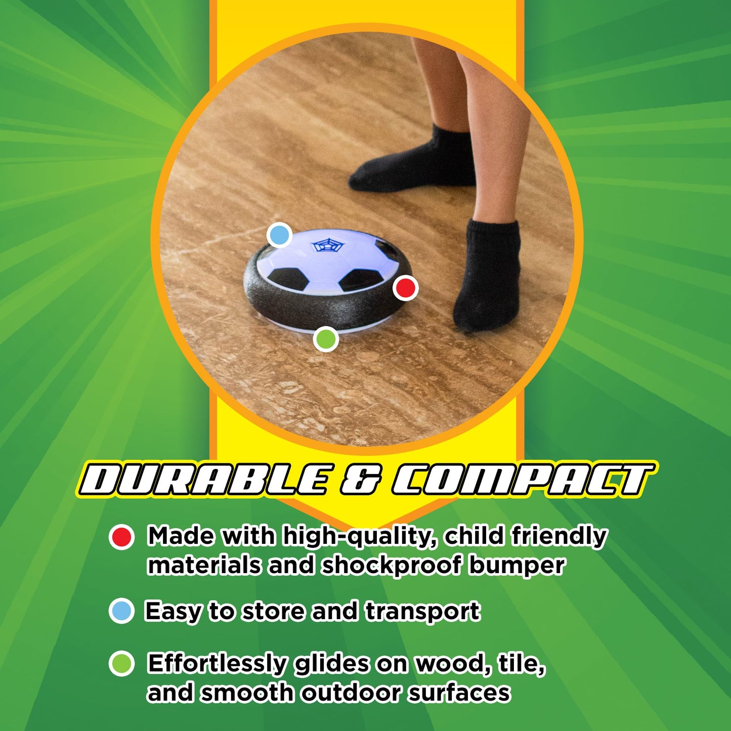 Hover Soccer from The Makers of Stomp Rocket – LED Lights and Padded Bumpers Indoor Air Soccer Toy for Boys Girls Ages 3 4 5 6 7 8 + Fun Games