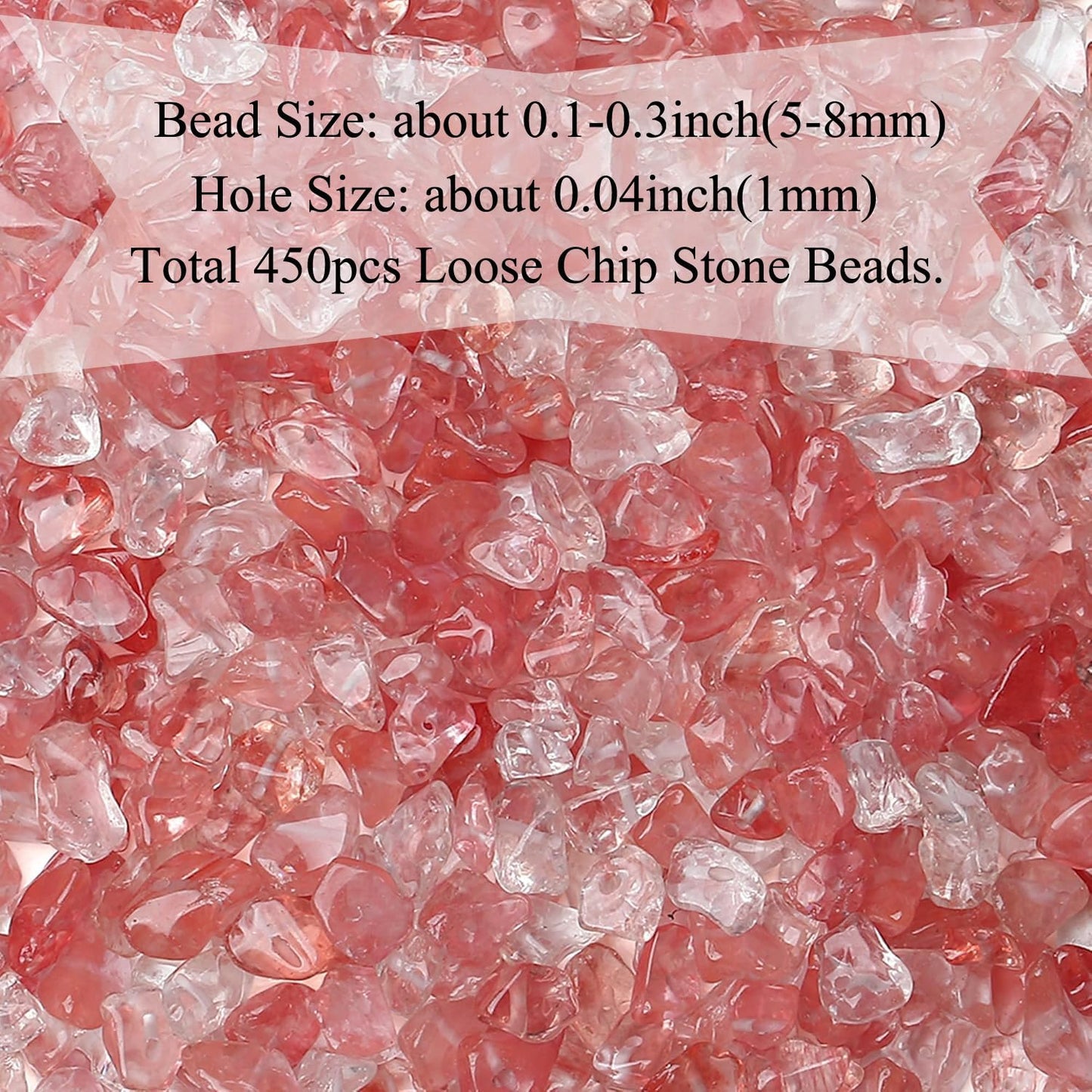 Natural Chip Stone Beads 450pcs Cherry Quartz Chips 5-8mm Irregular Healing Crystal Rocks Hole Drilled DIY Loose Gemstone Beads for Jewelry Making Bracelet Earrings Necklace Crafting