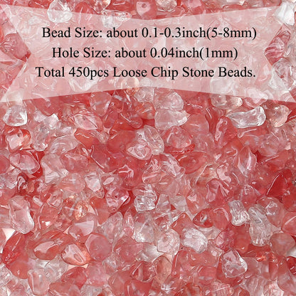 Natural Chip Stone Beads 450pcs Cherry Quartz Chips 5-8mm Irregular Healing Crystal Rocks Hole Drilled DIY Loose Gemstone Beads for Jewelry Making Bracelet Earrings Necklace Crafting