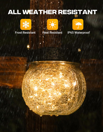 Solar Lanterns Solar Lights Outdoor Waterproof 6-Pack, Solar Powered Hanging Lights Cracked Glass Hanging Globes for Christmas Decoration, Shepherd Hook, Garden Tree Ornaments