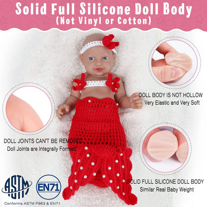 Vollence 14 inch Silicone Baby Dolls Girl Weighted 4 lb,[NOT Vinyl],Silicone Full Body Reborn Lifelike Real Life Realistic Newborn Soft Babies with Feeding Accessories & Gift Box for Kids Age 3+