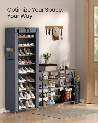 SONGMICS 10-Tier Shoe Rack, Shoe Storage Cabinet with Dustproof Cover, Free-Standing Storage Organizer for Closet, Entryway, Hold 20 Pairs of Shoes, for Sneakers, High Heels, Gray URXJ034GN02