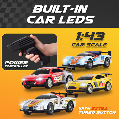 Slot Car Race Track Sets, Slot Cars - Electric Race Car Track Set, 4 High Speed Cars Tracks for Kids, Remote Control Car, Gifts Toys for Boys - 115' Racetrack