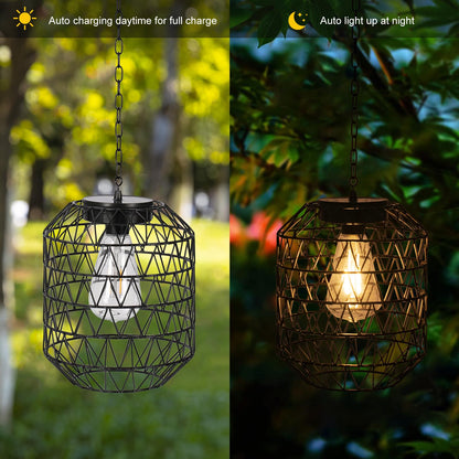 Livinlarge Solar Pendant Light,Outdoor Solar Powered Chandelier Hanging Lantern IP44 Waterproof,Gazebo Lights for Yard Patio Balcony Tree Porch Porch Garden Decor