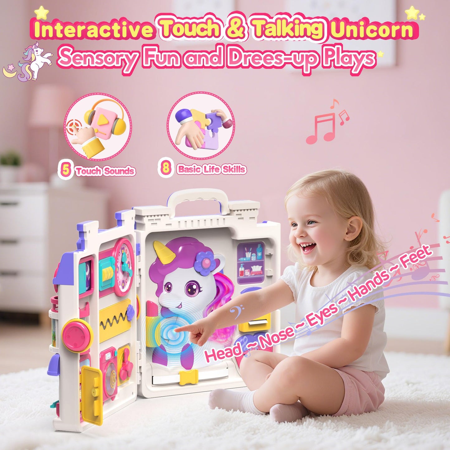 ELFJOY Montessori Toys for 1 Year Old Girl Gifts, Busy Board for 1 2 Year Old - 56+ Activities Bilingual Early Educational Learning Toddler Baby Girl Toys, First Birthday Gifts for 1 2 Year Old Girls
