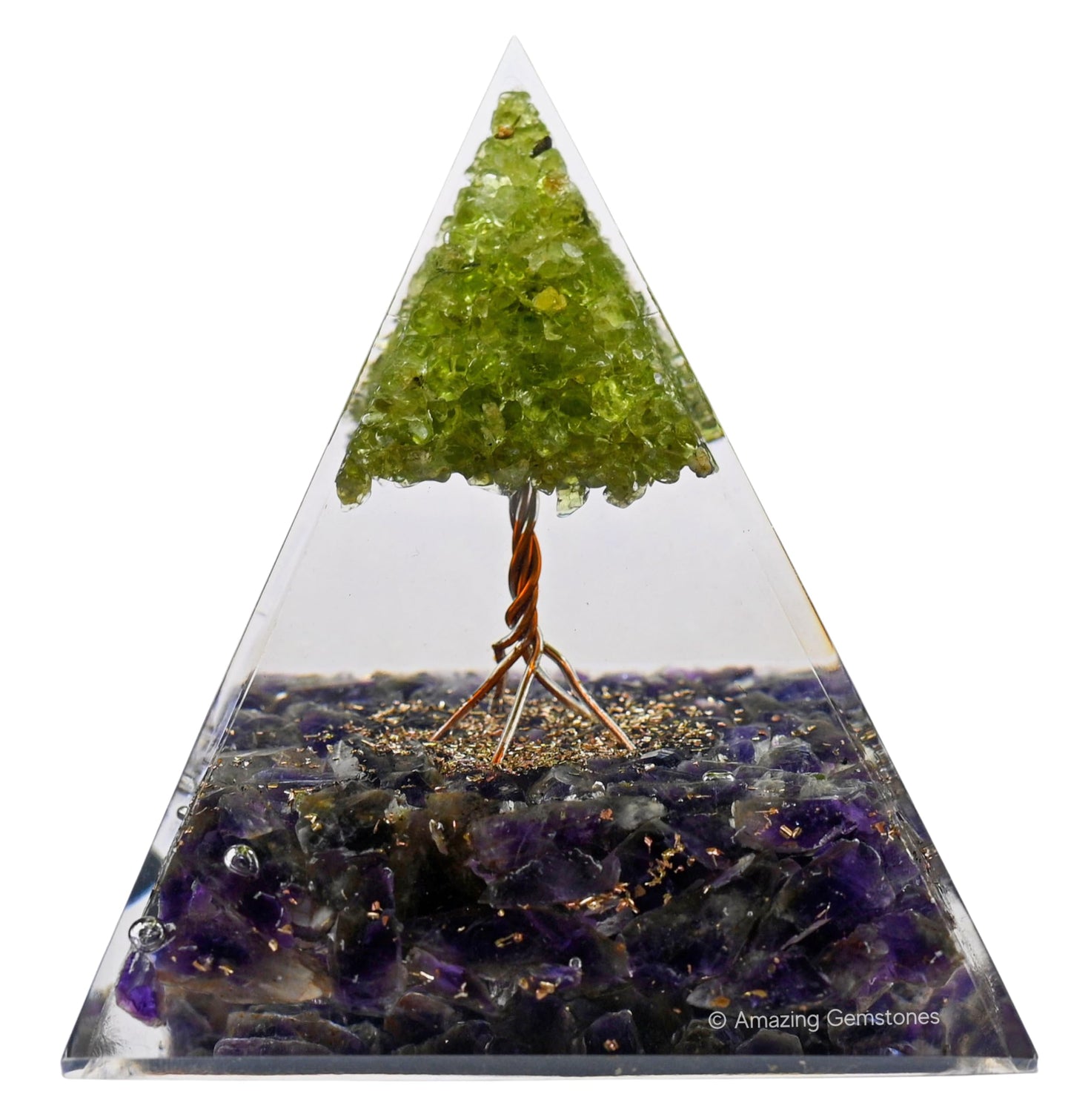 Amazing Gemstone Organite Orgone Pyramid Extra Large 105 MM - Orgone Energy Pyramid with Amethyst Crystals, Peridot Tree and Healing Stone - Orgonite Pyramids Crystals and Positive Energy