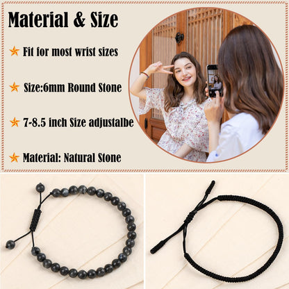 LPBeads 6mm Larvikite Bracelet with Handmade Rope Bracelet Size Adjustable Natural Stone Crystal Healing Bracelets Gifts for Unisex Adults