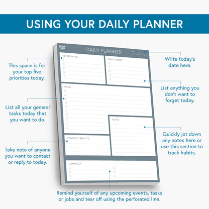 Daily Planner Desk Pad, Undated Tear Off To Do List Pad with Priorities and Notes, Thick 120gsm Paper, 100 Sheets, Small Desk Pad for Work Office, 5.6 x 8.3 Inches