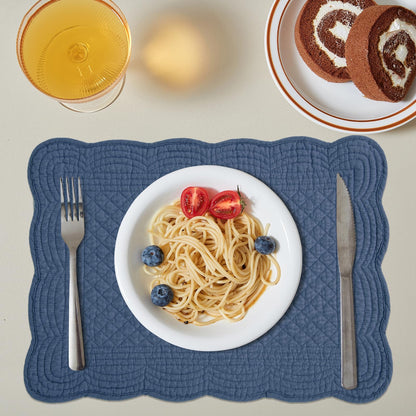 HOMBYS Quilted Placemats Set of 6 Washable-13x18 inches Rectangular Placemats for Kitchen Table-100% Cotton Fabric Rectangular Table Mats, (Sapphire Blue)