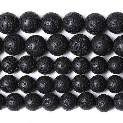 10MM 72pcs Natural Stone Beads Black Volcanic Lava Gemstone Round Loose Beads for Jewelry Making Bracelet 2 Strands 32"