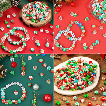 BBita 3680pcs Christmas Polymer Clay Beads Charms for Bracelets Making Kit Christmas Tree Snowman Santa Claus Snowflakes Bells Socks elk Friendship DIY Arts Crafts Gifts for Kids Girls