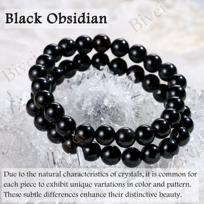 Black Obsidian - Strength - 8mm Beaded Bracelets for Women Handmade Semi Precious Natural Stone Stretch Elastic Jewelry Yoga Protection Gifts